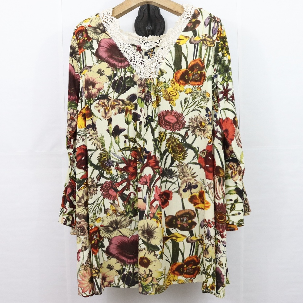 Umgee Floral Tunic Dress with Bell Sleeves